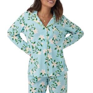 BedHead PJs Pajama Top Floral Women’s XL Blue Long Sleeve Pockets Cozy Sleep